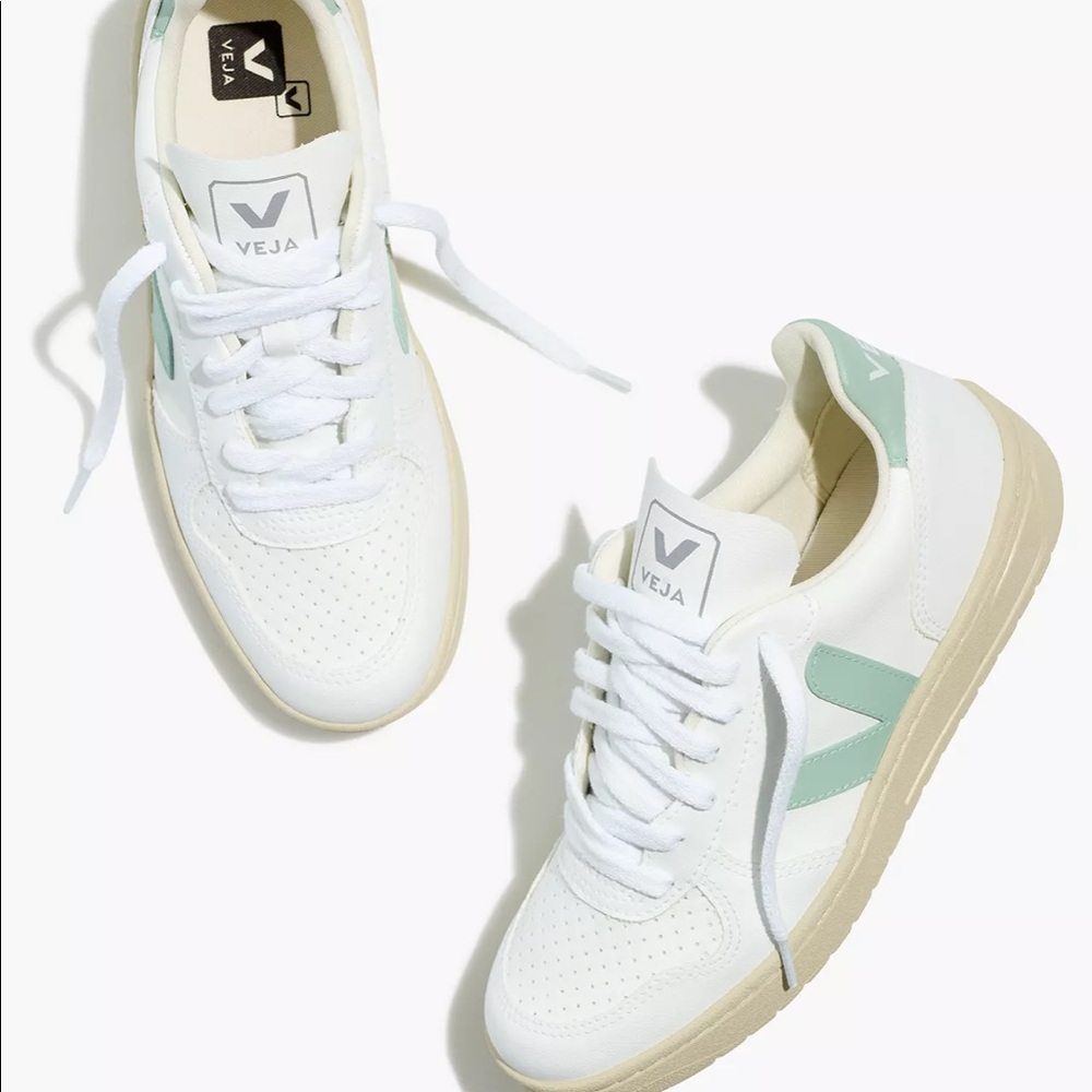 veja vegan leather v10 sneakers in white matcha